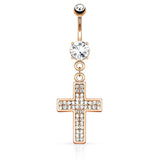 Galilee Cross Navel Ring with Rose Gold Plating - Dangling Belly Ring. Navel Rings Australia.