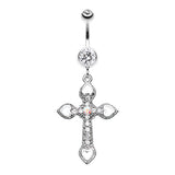Hearted Byzantine Cross Navel Ring - Dangling Belly Ring. Navel Rings Australia.