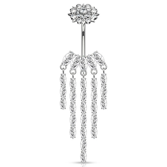Crowned Ice Chandelier Belly Bar - Dangling Belly Ring. Navel Rings Australia.