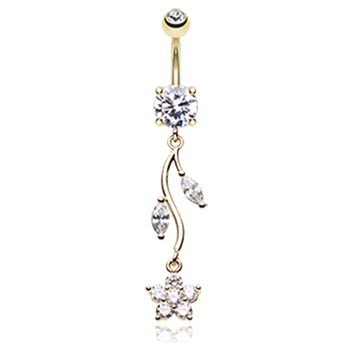 Sophia's Daisy Vine Belly Ring in Gold - Dangling Belly Ring. Navel Rings Australia.