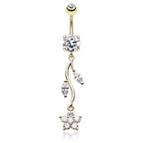 Sophia's Daisy Vine Belly Ring in Gold - Dangling Belly Ring. Navel Rings Australia.