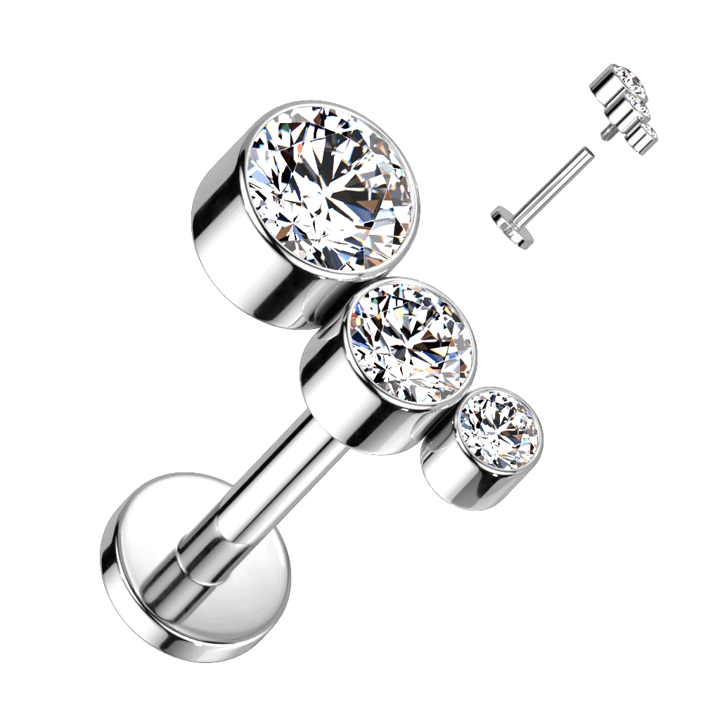 Internally Threaded Titanium Trio Body Jewellery. Labret, Monroe, Tragus and Cartilage Earrings.
