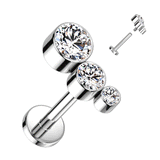 Internally Threaded Titanium Trio Body Jewellery. Labret, Monroe, Tragus and Cartilage Earrings.