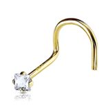 Square Gem Corkscrew Nose Ring in 14K Yellow Gold