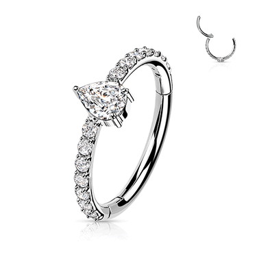 Opal and Crystal Teardrop Paved Earring in 14K White Gold