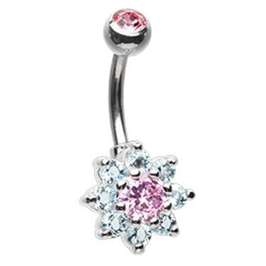 Pastel Crystal Flower Belly Rings - Fixed (non-dangle) Belly Bar. Navel Rings Australia.