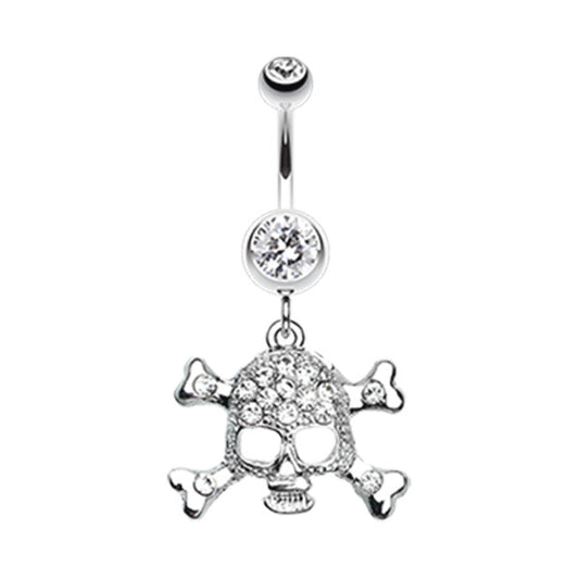 Crystallised Demonic Skull Belly Bar - Dangling Belly Ring. Navel Rings Australia.
