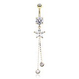 Bezelled Flower Chain Belly Dangle in Gold - Dangling Belly Ring. Navel Rings Australia.