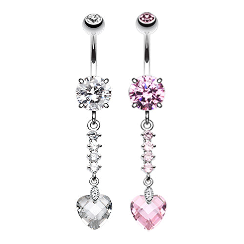 Crystal Heart Journey Navel Bar - Dangling Belly Ring. Navel Rings Australia.