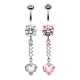 Crystal Heart Journey Navel Bar - Dangling Belly Ring. Navel Rings Australia.