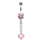 Crystal Heart Journey Navel Bar - Dangling Belly Ring. Navel Rings Australia.