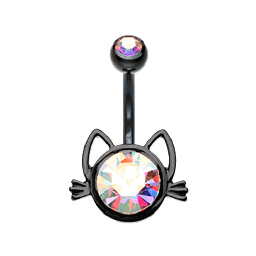 Aurora Silhouette Kitty Belly Ring - Fixed (non-dangle) Belly Bar. Navel Rings Australia.