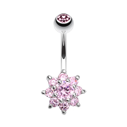 Crystal Daisy Belly Button Ring - Fixed (non-dangle) Belly Bar. Navel Rings Australia.