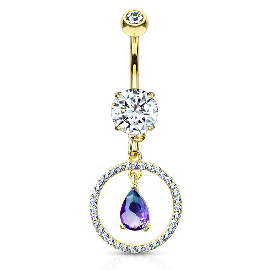 Purple Rain Belly Dangle with Gold Plating - Dangling Belly Ring. Navel Rings Australia.