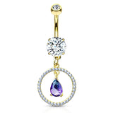 Purple Rain Belly Dangle with Gold Plating - Dangling Belly Ring. Navel Rings Australia.