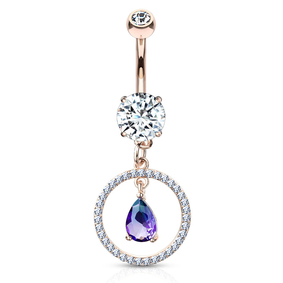 Purple Rain Belly Dangle with Rose Gold Plating - Dangling Belly Ring. Navel Rings Australia.