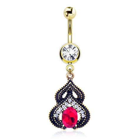 Arabesque Jewelled Navel Ring - Fixed (non-dangle) Belly Bar. Navel Rings Australia.