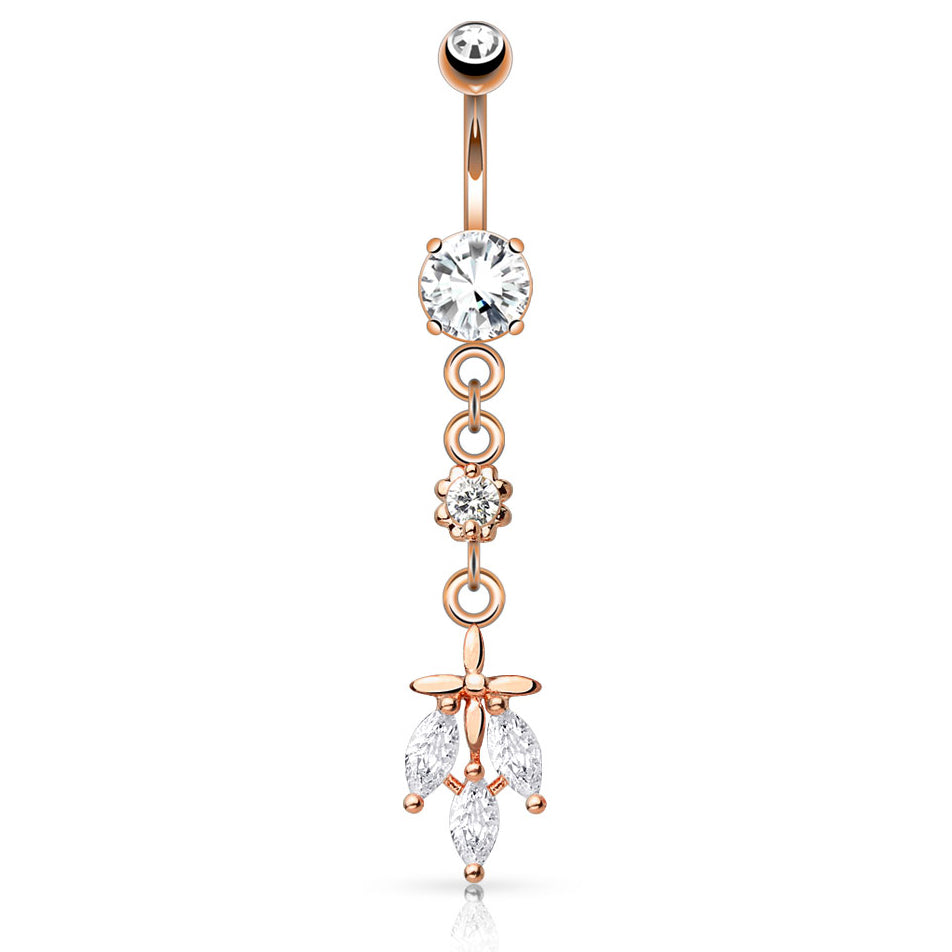 Jungle Journey Belly Bar with Rose Gold Plating - Dangling Belly Ring. Navel Rings Australia.