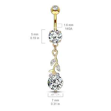 Classic Vine Belly Dangle with Gold Plating - Dangling Belly Ring. Navel Rings Australia.