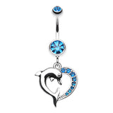 Marine Lovers Dolphin Dangly Belly Ring - Dangling Belly Ring. Navel Rings Australia.
