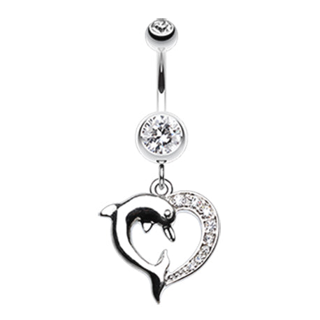 Marine Lovers Dolphin Dangly Belly Ring - Dangling Belly Ring. Navel Rings Australia.
