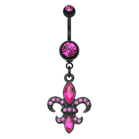 Blackline Fleur De Lis Belly Button Bar - Dangling Belly Ring. Navel Rings Australia.