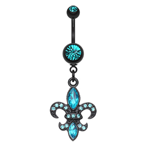 Blackline Fleur De Lis Belly Button Bar - Dangling Belly Ring. Navel Rings Australia.