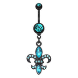 Blackline Fleur De Lis Belly Button Bar - Dangling Belly Ring. Navel Rings Australia.