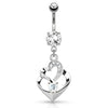 Duo Heart Navel Bar in 14K White Gold