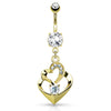 Duo Heart Belly Bar in 14K Gold