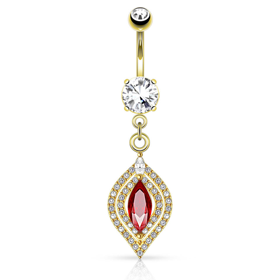 Ruby Tears Belly Dangle with Gold Plating - Dangling Belly Ring. Navel Rings Australia.