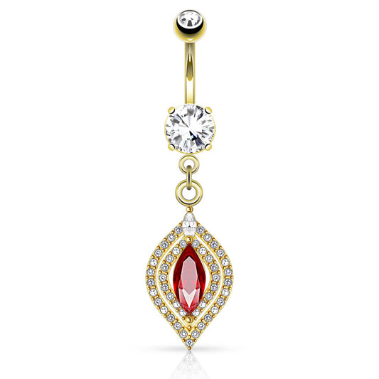 Ruby Tears Belly Dangle with Gold Plating - Dangling Belly Ring. Navel Rings Australia.