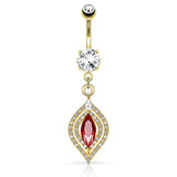 Ruby Tears Belly Dangle with Gold Plating - Dangling Belly Ring. Navel Rings Australia.
