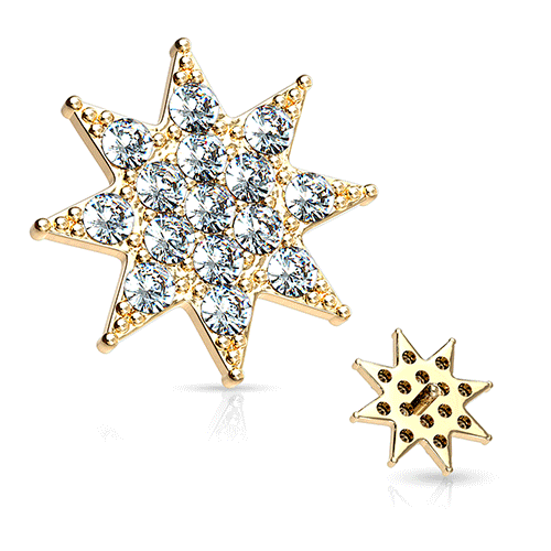 Internally Threaded Crystal Paved Star Replacement Ball in 14k Yellow Gold