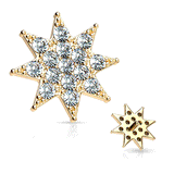 Internally Threaded Crystal Paved Star Replacement Ball in 14k Yellow Gold