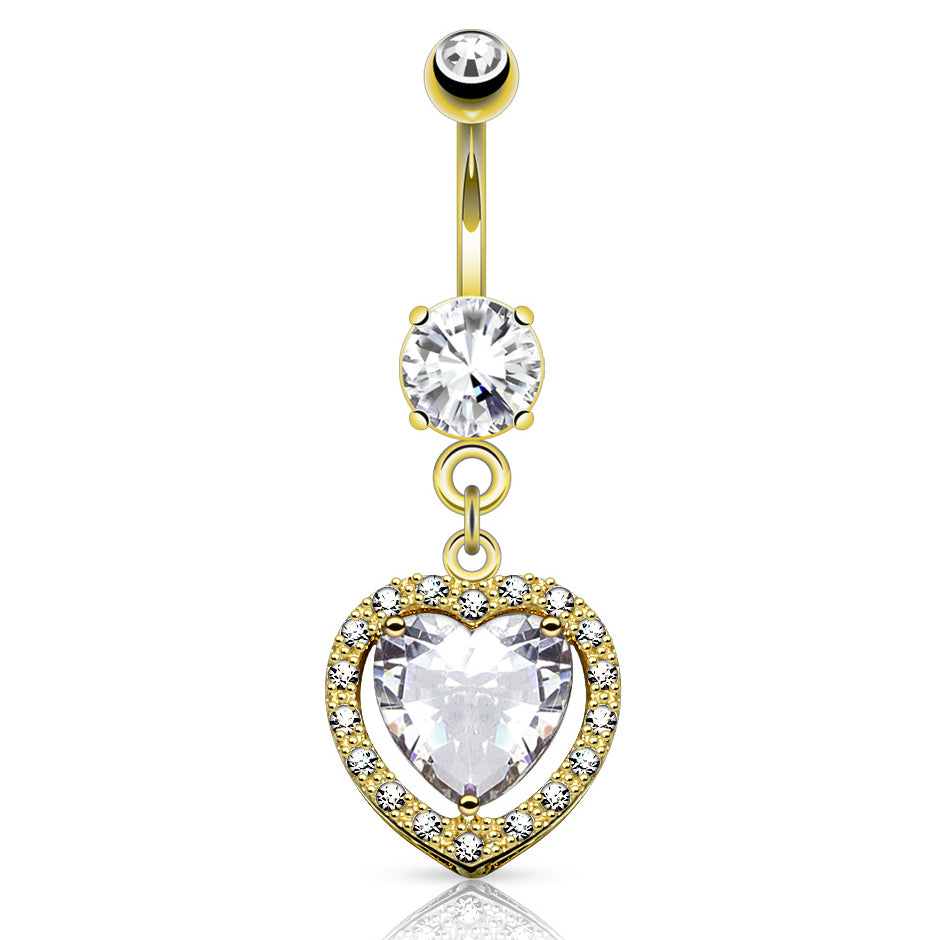 Heart Full of Love in 14K Yellow Gold - Dangling Belly Ring. Navel Rings Australia.