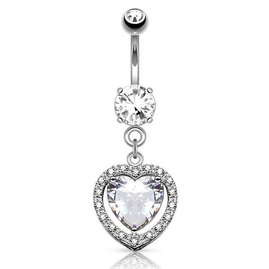 Heart Full of Love Belly Ring in 14K White - Dangling Belly Ring. Navel Rings Australia.