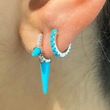 Triple Long Turquoise Spike Diamond Eternity Hoop Earring by Maria Tash in Rose Gold