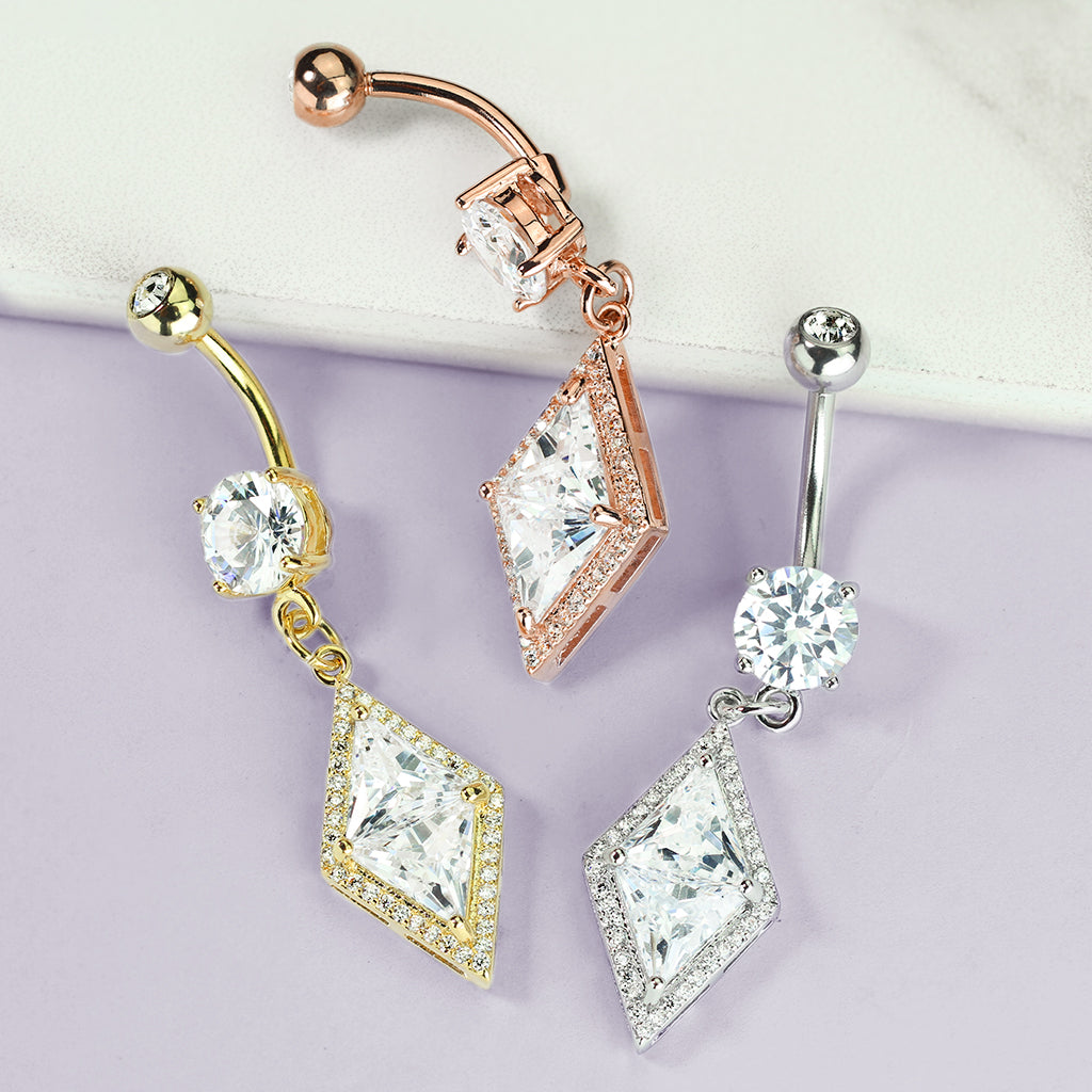 Diamonds Forever Belly Drop with Rose Gold Plating - Dangling Belly Ring. Navel Rings Australia.