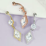 Diamonds Forever Belly Drop with Rose Gold Plating - Dangling Belly Ring. Navel Rings Australia.
