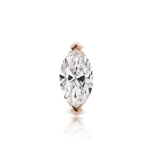 Marquise Diamond Threaded Stud Earring by Maria Tash in 18K Rose Gold. Flat Stud.
