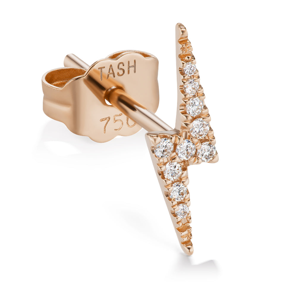 Genuine Lightning Bolt Diamond Earring by Maria Tash in 14K Rose Gold. Butterfly Stud. - Earring. Navel Rings Australia.