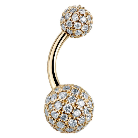 Authentic Diamond Pave 14k Yellow Gold Belly Bar - Basic Curved Barbell. Navel Rings Australia.