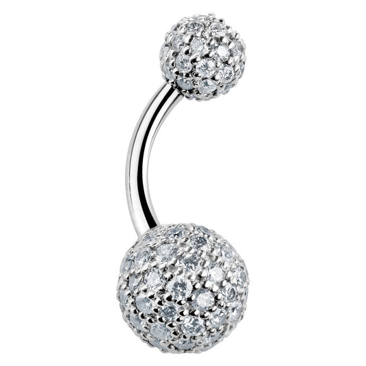 Authentic Diamond Pave 14k White Gold Belly Bar - Basic Curved Barbell. Navel Rings Australia.