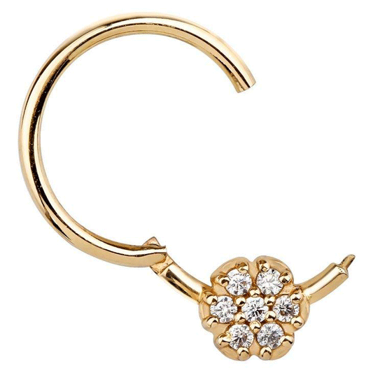 Diamond Pave Daisy Nipple Clicker in Solid 14K Yellow Gold