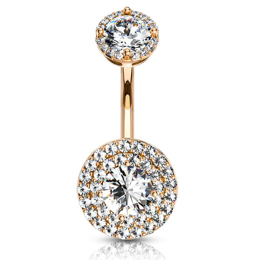 Crowned Jojo Halo Belly Bar with Rose Gold Plating - Fixed (non-dangle) Belly Bar. Navel Rings Australia.