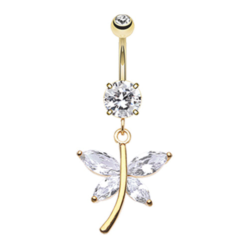 Gold Crystal Wing Butterfly Navel Dangle - Dangling Belly Ring. Navel Rings Australia.