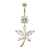 Gold Crystal Wing Butterfly Navel Dangle - Dangling Belly Ring. Navel Rings Australia.