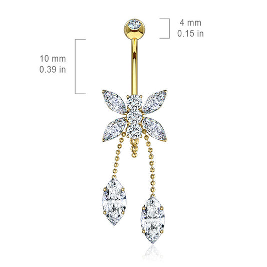 Dragonfly Belly Chandelier in 14K Yellow Gold - Dangling Belly Ring. Navel Rings Australia.