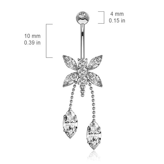 Dragonfly Belly Chandelier in 14K White Gold - Dangling Belly Ring. Navel Rings Australia.